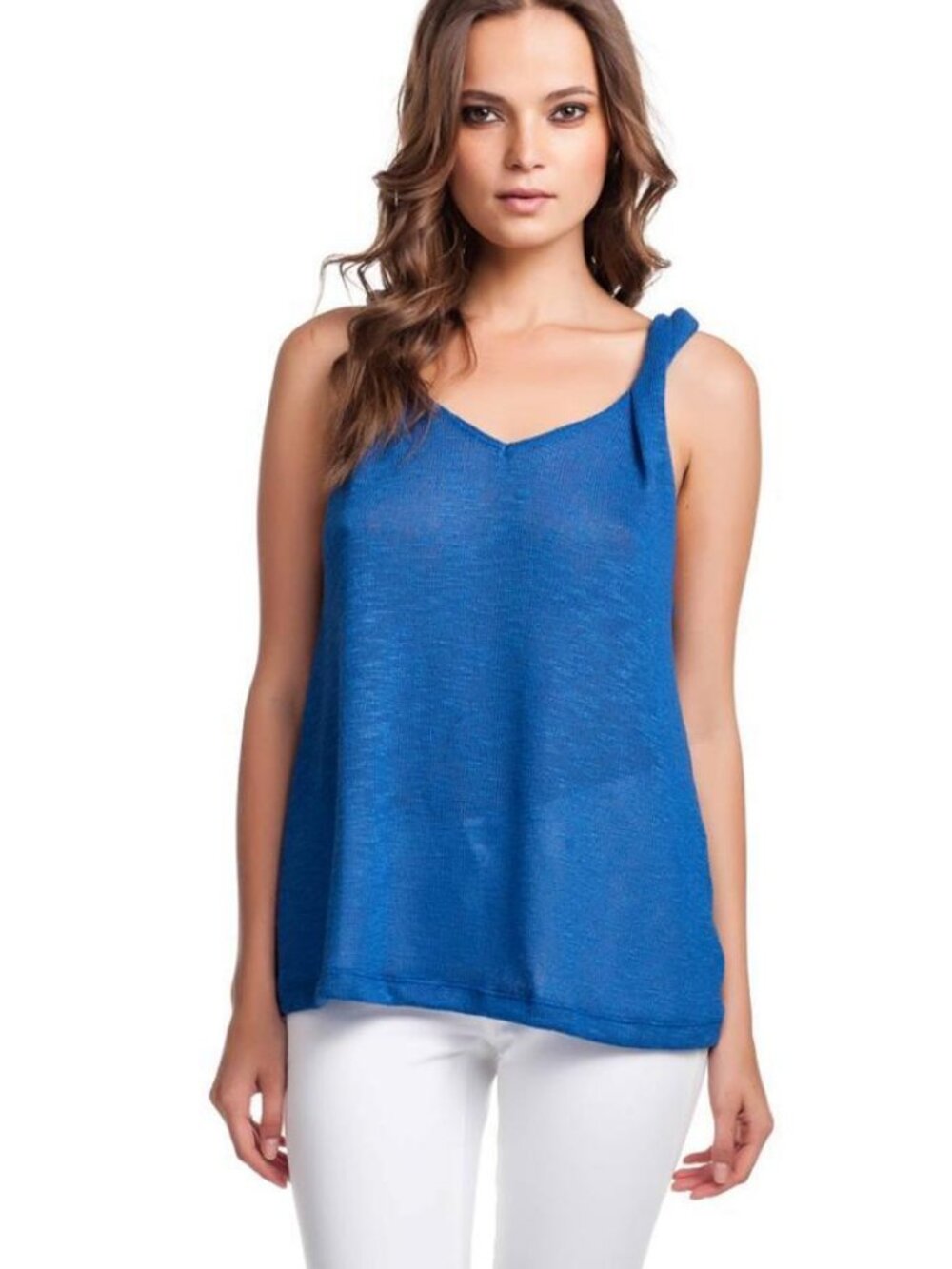 LNA Tahiti Twist Tank Meridian Blue Top Shirt knit V-neck Contemporary fit NEW
